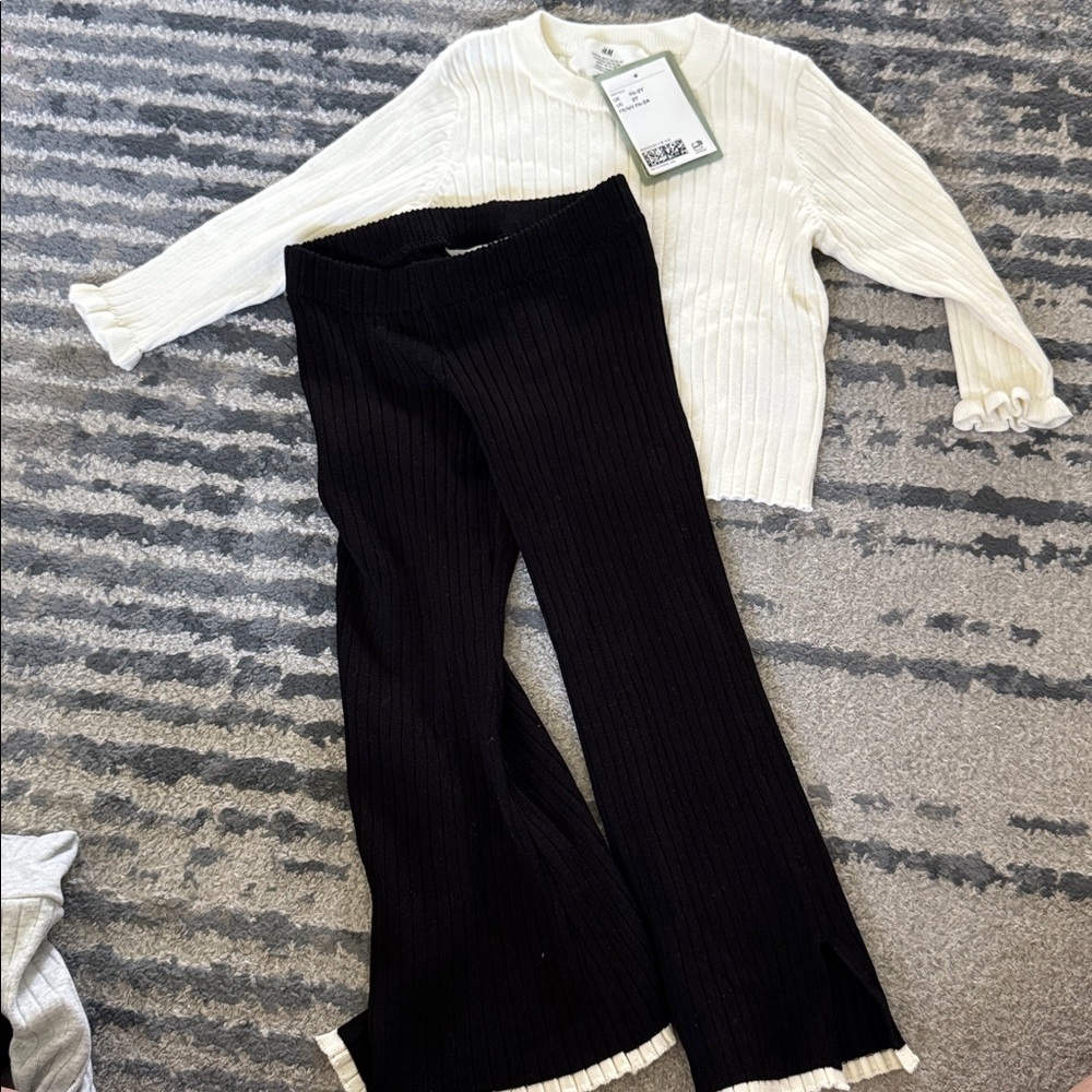 H&M Cream Ribbed Sweater and Flare Pant set